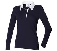 Front Row - Polo liso de manga larga con cuello tipo rugby para mujer