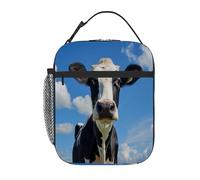 Front View of Cow - Lonchera aislada para niños, lonchera reutilizable con bolsillo frontal de malla lateral, impermeable, a prueba de fugas, para escuela, viajes, picnic, playa, trabajo, niños y