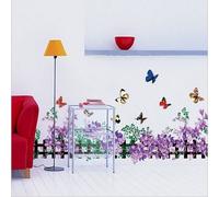 Frontera de flores violetas Hermosa decoración de la habitación Mariposa colorida Cuarto del bebé Casa pared Decoración Calcomanías Fotomural art deco Sala Pegatinas