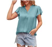 Frontera Ropa de mujer europea 2023 verano con cuello en V manga corta perlado satén temperamento camisa suéter sin hombros damas, GN1, L