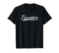 Frontier Vintage Inspired Throwback Varsity Classic Style Camiseta gráfica económica, Hombre, Negro, M