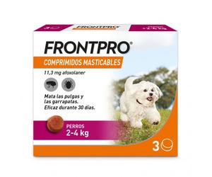 FRONTPRO - Tableta masticable contra pulgas y garrapatas para perros de 2 a 4 kg - Cantidad: 3 tabletas