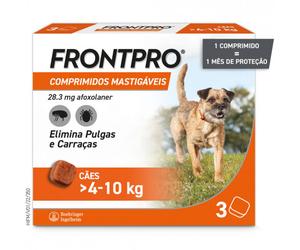 FRONTPRO - Tableta masticable contra pulgas y garrapatas para perros de 4 a 10 kg - Cantidad: 3 tabletas