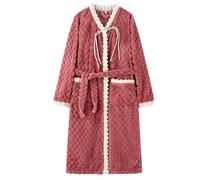 FROON Albornoz de franela gruesa for otoño e invierno, bata cálida lana color Coral longitud media con bolsillos, diseño cuello en V y botones doblados(Red,M)