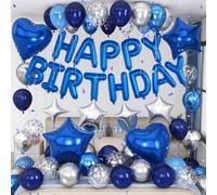 Froova Decoraciones de cumpleaños azules y plateadas para hombres, globos de confeti metálicos de color azul marino y plateado, globos de confeti de feliz cumpleaños, globos de corazón de 18/10