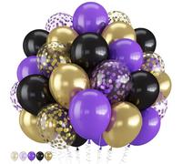 Froova Globos morados y dorados, globos de confeti negro, morado y dorado de 12 pulgadas para graduación, graduación, Halloween, baby shower, miércoles, jubilación, fiesta de cumpleaños