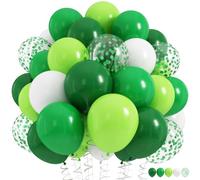Froova Globos verdes, 60 globos de confeti verde lima claro oscuro de 12 pulgadas y globos de látex blanco para decoración de fiesta de cumpleaños del día de San Patricio, selva, safari, bosque