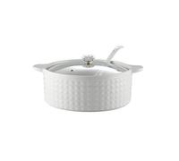 FROOWAN - Juego de 2 litros de cerámica para sopa con tapa de vidrio y cucharón, cuencos de porcelana blanca con asas dobles, aptos para microondas y lavavajillas, perfecto para sopas y guisos