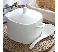 FROOWAN Tureen de sopa de porcelana de hueso con tapa y juego de cucharón, cuenco grande de cerámica de 3000 ml con cubierta para fiestas, comer, decoración del hogar, 3,090.1 g, apto para microondas