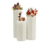 FROPIJ 3 jarrones de columna de flores de cartón para boda, soporte para flores, columnas decorativas plegables con placas de PVC, centros cilíndricos creativos para bodas, fiestas, jardín (blanco)
