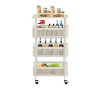 FROPIJ Carro de cocina estrecho con ruedas, 4 niveles, carrito de almacenamiento de metal con cestas de osos extensibles, estantería estrecha para cocina, baño y baño, 40 x 15 x 89,5 cm (blanco leche)