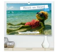 Frosch am Strand - Sommer, Sonne, grüne Haut (hochwertiger Premium Wandkalender 2026 DIN A2 quer), Kunstdruck in Hochglanz: Ein Frosch genießt den Sommer am Meer.