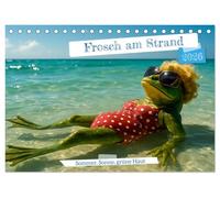 Frosch am Strand - Sommer, Sonne, grüne Haut (Tischkalender 2026 DIN A5 quer), CALVENDO Monatskalender: Ein Frosch genießt den Sommer am Meer.