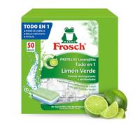 Frosch Pastillas Lavavajillas Todo en 1 Limón | Detergente + Abrillantador + Sal | Sin Fosfatos | Eficaz 45°C | Brillo Extra | Protección Cristal - 50 Dosis