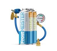 FrostMEISTER 2 en 1 - Kit de recarga de aire acondicionado para coche (2 latas de 400 ml + manguera con manómetro y adaptador) - para R1234yf (a partir de 2017), aplicación rápida, fácil y respetuosa