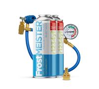 FrostMEISTER 3 en 1 - Kit de recarga de aire acondicionado para coche (2 latas de 400 ml + manguera con manómetro y adaptador) - Recambio de refrigerante, aceite de compresor y sellador para R1234yf