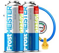 FrostMEISTER 3 en 1 - Kit de recarga de aire acondicionado para coche (2 latas de 400 ml + manguera con manómetro y adaptador) - Recambio de refrigerante, aceite de compresor y sellador para R1234yf
