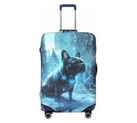 Frosty Winter Bulldog Magic Fundas de equipaje de viaje - Fundas protectoras elásticas para maletas de 18 a 32 pulgadas, Negro -, X-large