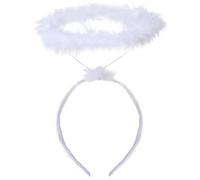 FrostyFlair Heiligenschein Haarreif, Accesorio de Disfraz de Ángel y Niño Jesús, Diadema de Halo de Plumas Blancas para Halloween y Disfraces para Adultos y Niños