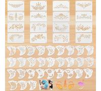 FrostyFlair Kit de plantillas de maquillaje para niños, 46 piezas reutilizables para maquillaje, plantillas de tatuaje, pintura facial, plantillas para niños