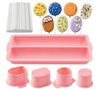 FrostyFlair Molde para Cake Pops, Set con Soporte y 2 cortadores Redondos, Bandeja de 22,8 cm y 100 palitos para postres en casa, Rosa