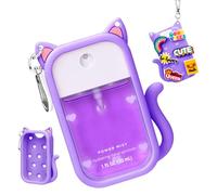 FrostyFlair Pequeña funda de silicona para botellas de desinfectante de manos de 30 ml - Funda portátil con forma de gato con 6 charms y llavero (1 pieza, morado)