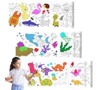 FrostyFlair Rollo de Dibujo para Niños, 3 Piezas 300x30cm Papel de Dibujo Autoadhesivo para Niños, Rollo de Colorear DIY Graffiti para Niños, Dinosaurios & Animales Diseño