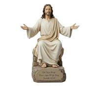 FROVOL Estatua de bendición de Jesús con brazos abiertos, base de versículo bíblico, I Am with You Always, figura cristiana de resina, escultura inspiradora, religiosa, decoración del hogar, regalo