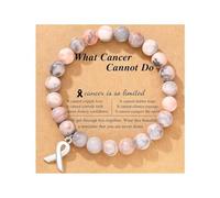 FROVOL Pulsera de concienciación sobre el cáncer de mama de cristal natural con tarjeta de mensaje del día de San Valentín - Joyas regalos Cuarzo rosa, Piedra