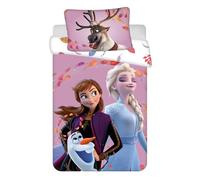 Jerry Fabrics Juego de cama infantil 100×135 cm algodón Oeko-Tex diseño Anna Elsa y Olaf Sven