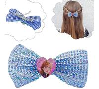 Frozen II - Lazo para el pelo con diamantes para niñas - 9 cm, clip de lazo morado con dije en forma de corazón, herramienta de peinado para niñas, clip para el cabello para 3 años en adelante
