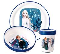 Frozen - Juego de vajilla bicolor reutilizable para niños, 3 piezas, plato, cuenco y vaso, sin BPA