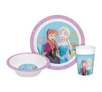 Frozen - Juego de vajilla de 3 piezas con diseño de personajes de dibujos animados, apto para microondas, plato, cuenco y taza, juego de plástico reutilizable sin BPA con una caja de regalo
