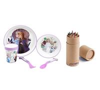 Frozen - Juego de vajilla de dibujos animados antideslizante bicolor de alta calidad para niños, plato, taza, cuchara, tenedor, plástico reutilizable sin BPA (congelado)