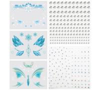 Frozen, tatuaje facial con brillantes, tatuajes temporales para niños y adultos - Frozen Princess Carnaval Maquillaje Azul Copo de Nieve