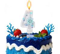 Frozen Velas de cumpleaños con purpurina, copo de nieve, número 4, azul y blanco para niñas