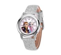 Frozen Watch Elsa and Anna para niñas, reloj Frozen para niños de 3 a 5 años, relojes Elsa, juguetes 3-5, y Anna Kids, bisel plateado y correa de cuero blanco, plateado, Moderno