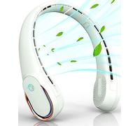 FrSara Ventilador de cuello, ventilador personal portátil de viento fuerte, 5200 mAh, volumen de aire, refrigeración de 360°, sin torsión del cabello, volumen de aire en 2 lados, antideslizante, carga