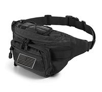 FRTKK Riñonera táctica Militar con Parche de Bandera de Estados Unidos con Correa Ajustable para Exteriores, Pesca, Ciclismo, Camping, Senderismo, pasear al Perro, Negro 2, 14.9 Inches Long, 5.9