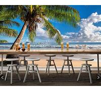 Frtmsticker Fotomurales Xxl Playa Arboles Paisaje Fotomural Tv Foto Mural Pared 3D Fotomurales Decorativos Papel Tapiz Estéreo 3D Fotomurales 3D Fotomural Vinilo Papel Pintado 200X100Cm