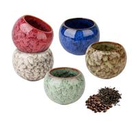 FRUHLING Juego de 5 tazas de espresso de pared gruesa 160ML de cerámica, tazas de té, tazas de café sin asa, tazas de moca, tazas de capuchino, regalos para mujeres, hombres, mejor amiga, pareja