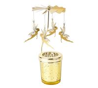 FRUHLING Portavelas con diseño de carrusel dorado y cristal giratorio con elfos, portavelas de metal para San Valentín, boda, fiesta, decoración de mesa de Navidad