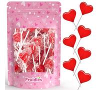 Fruidles Paletas de corazón de San Valentín, paletas de caramelo duro en forma de corazón rojo, envueltas individualmente, piruleta de 12 g (1 libra)