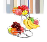 Fruit Basket Metal 3-Tier, Kitchen Counter Storage Rack, Space Saving Non-Slip Design, Tiered Vegetable Potato Basket for Cabinet, Portable Snack Bread Holder for Apartment, Modern Food Stand for Home