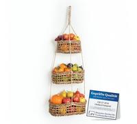 FRUIT HUB - Cesta colgante de fruta - Frutero 3 pisos de pared - 100% natural. Frutero colgante, fruteros de cocina 3 pisos, fruteros de cocina modernos 3 pisos, frutero pisos
