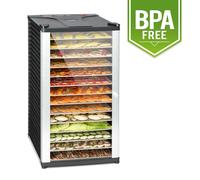 Klarstein Fruit Jerky 14 - Deshidratadora, Desecadora, Secadora de fruta y carne, 14 pisos, Montaje por inserción, 1000 W, Circulación de aire, Temperatura regulable, Pantalla LCD, Negro