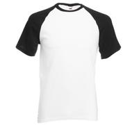 Fruit of the Loom 61026 Mens Short Sleeve Baseball T-Shirt Tee - White/Black - X-Large