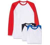 Fruit of the Loom Baseball Classic Long Sleeve Camiseta, Blanco Azul Marino/Blanco Rojo/Blanco Azul Real, S (Pack de 3) para Hombre