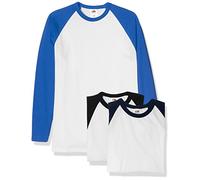 Fruit of the Loom Baseball Classic Long Sleeve Camiseta, Blanco, Negro, Blanco, Azul Marino, Blanco y Azul Real, XL (Pack de 3) para Hombre