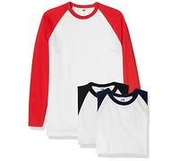 Fruit of the Loom Baseball Classic Long Sleeve Camiseta, Blanco, Negro, Blanco, Azul Marino, Blanco y Rojo, XXL (Pack de 3) para Hombre